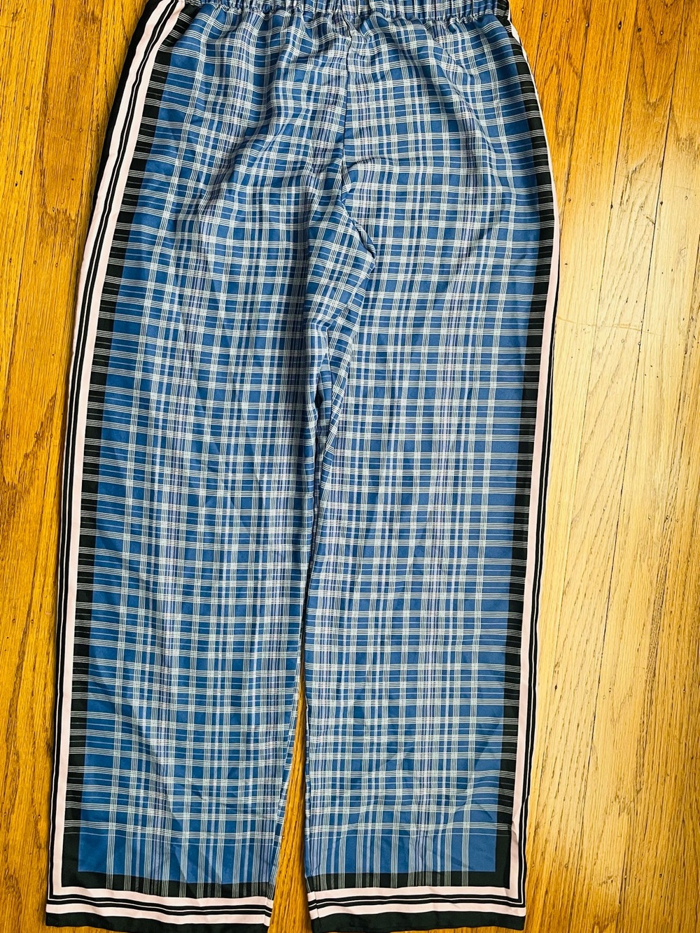Victoria's Secret Blue Plaid Pajama Pants with Black & Pink Side Stripes, Medium
